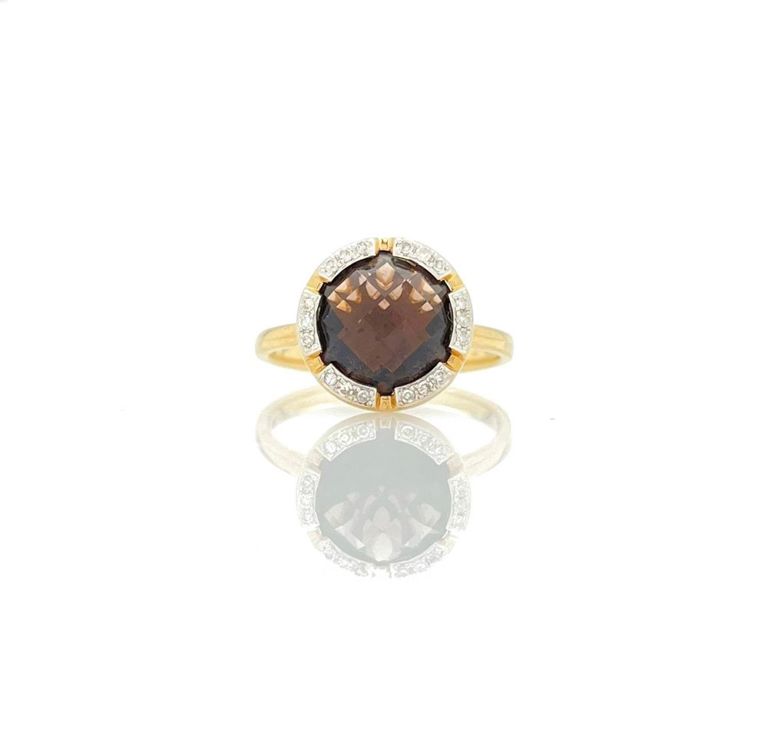 14k yellow gold smoky quartz and diamond ring