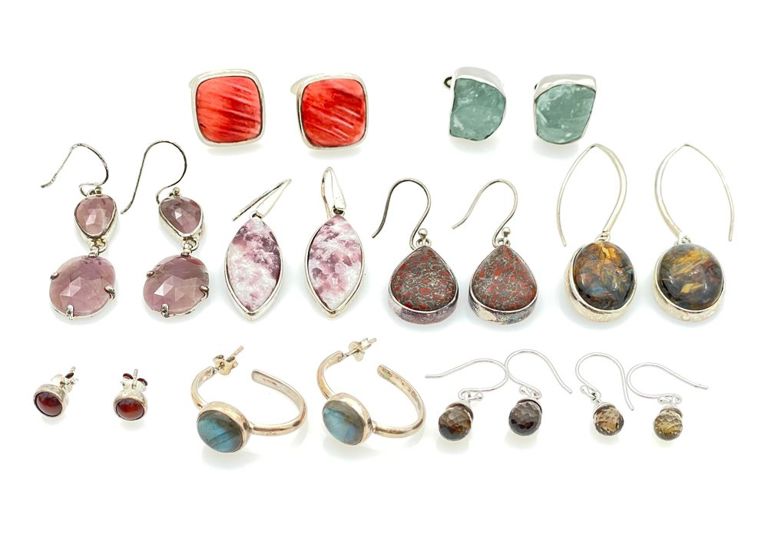 Sterling silver gemstone earrings and cufflinks