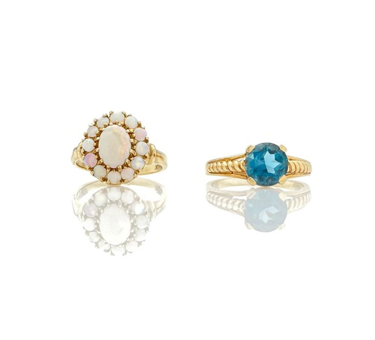 10k yellow gold opal and topaz rings