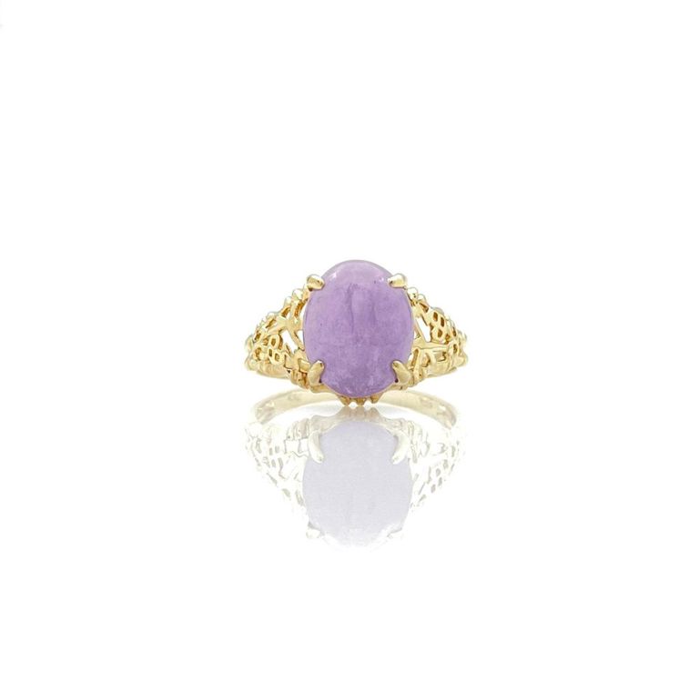 10k yellow gold lavender jade cabochon ring
