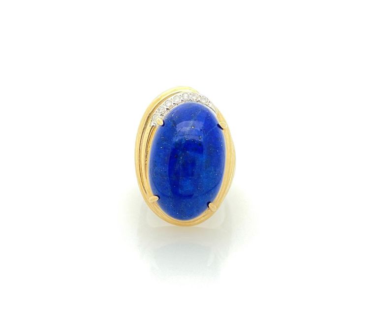 14k yellow gold lapis cabochon diamond ring