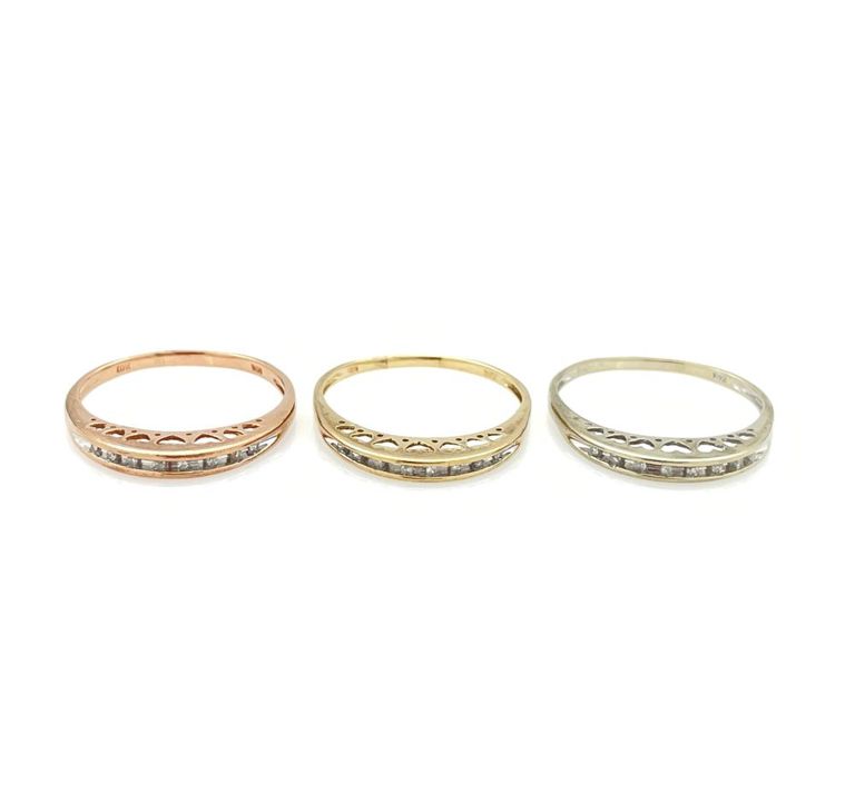 10k yellow, rose and white gold diamond heart rings