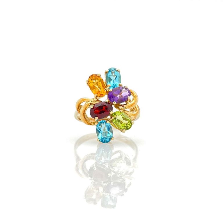 10k yellow gold multicolor gemstone ring
