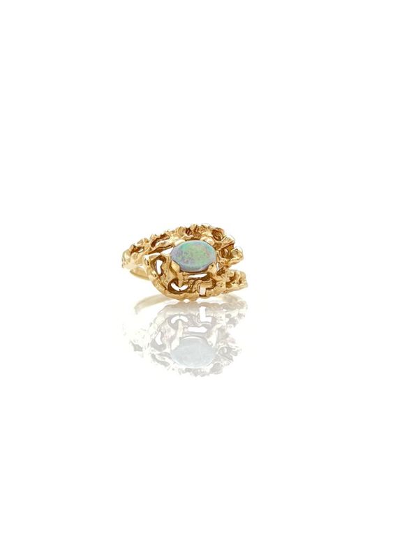 14k yellow gold opal brutalist bypass ring