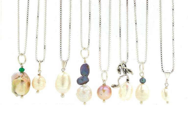Nadine Leo sterling silver natural pearl pendant necklaces