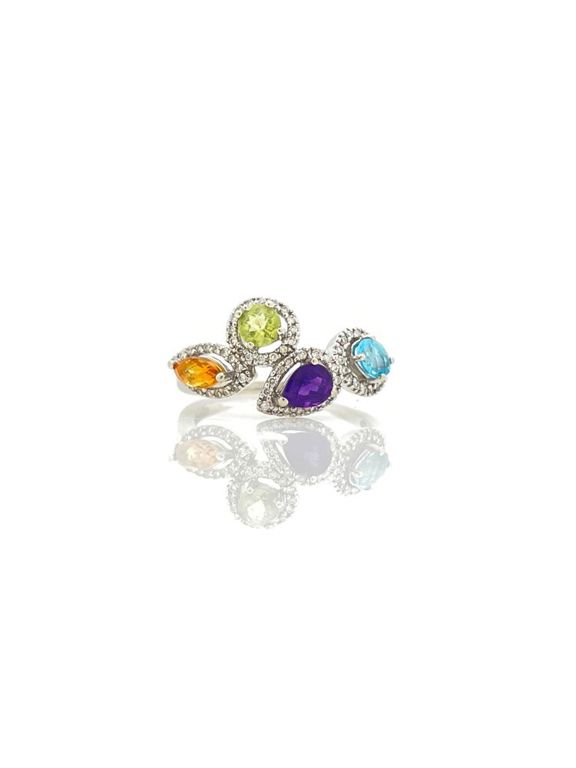 18k white gold multicolor gemstone ring