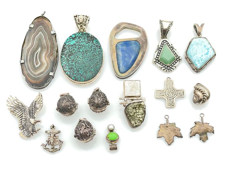 Assorted sterling silver stone pendants