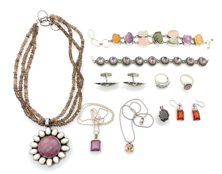 Sterling silver gemstone jewelry lot