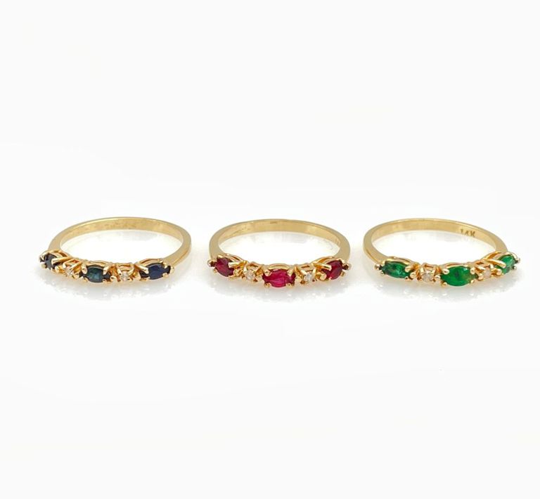 14k yellow gold sapphire emerald diamond rings