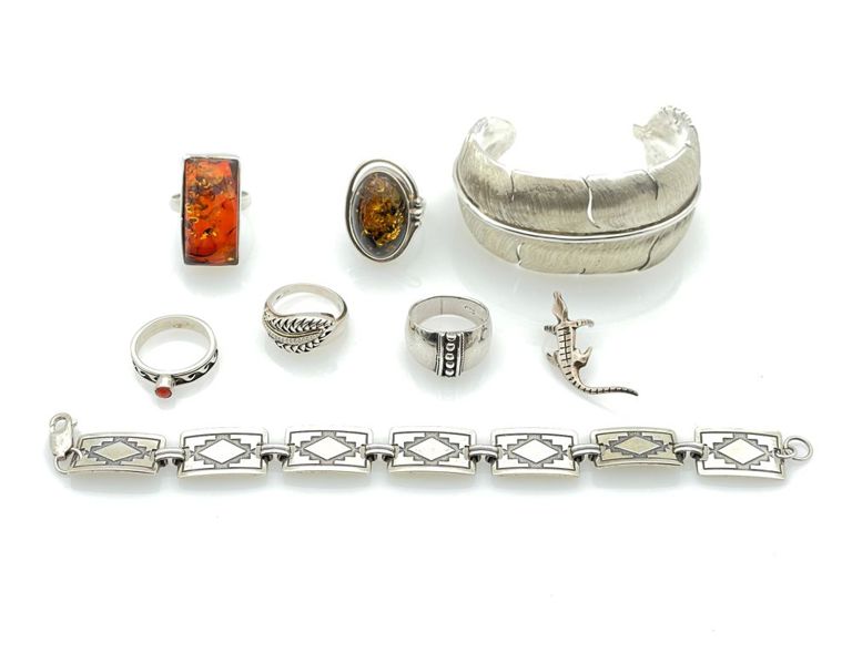 8pc sterling silver rings, bracelets, and ear cuff