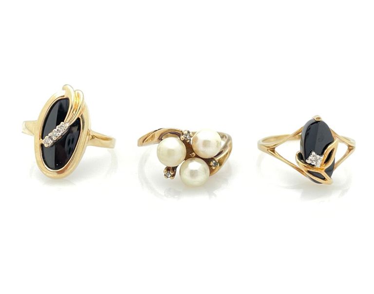 10k yellow gold onyx pearl diamond rings