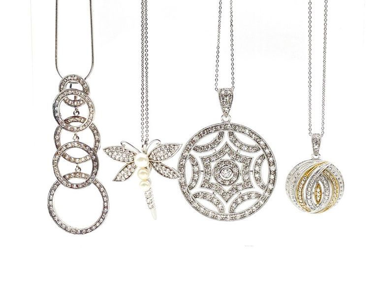 4-piece set of ESPO sterling silver cubic zirconia pendant necklaces