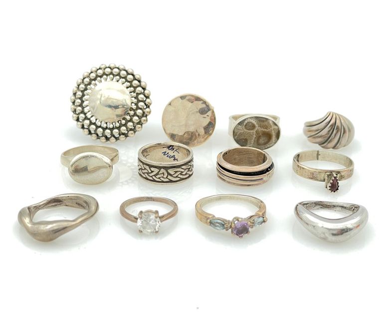 Assorted sterling silver gemstone rings