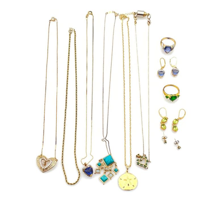 Gold over sterling silver gemstone jewelry lot