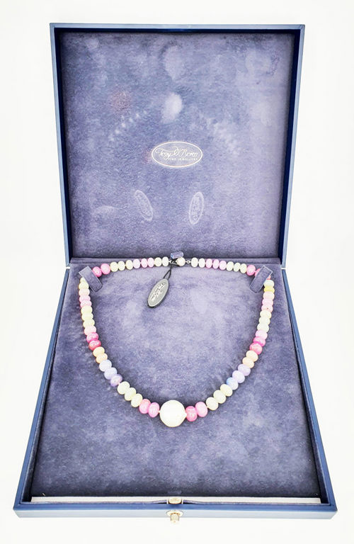 18k white gold necklace with pearl and multi-sapphire
