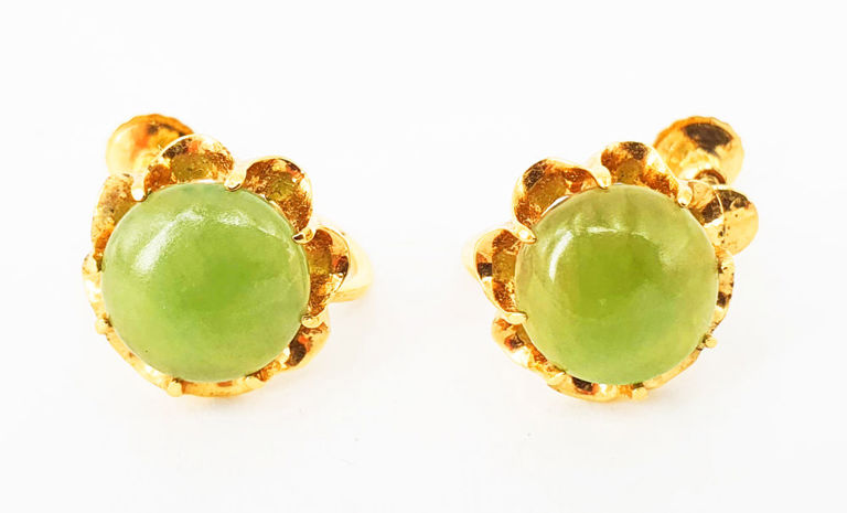 9k gold earrings with jade