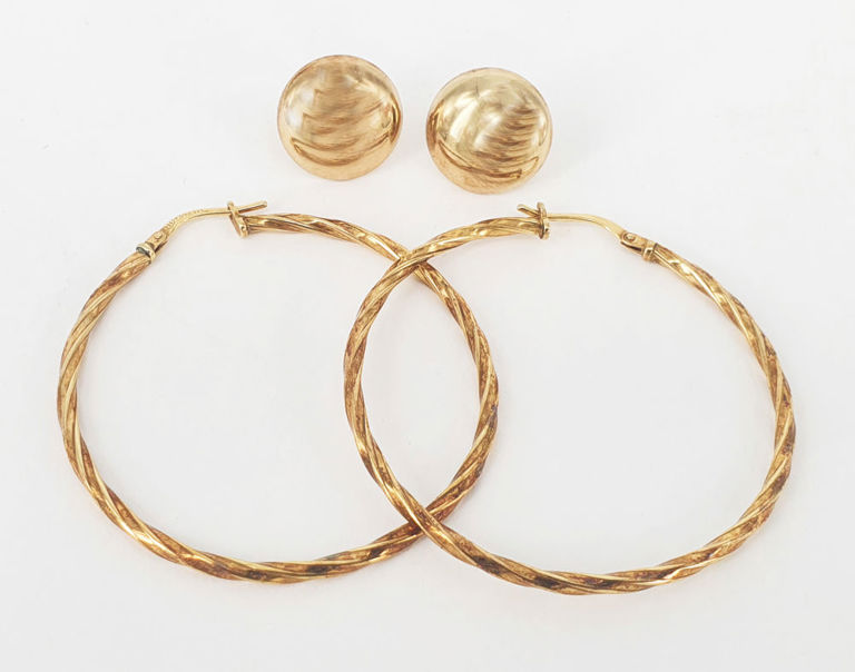 Two pairs of 9k gold and silver earrings