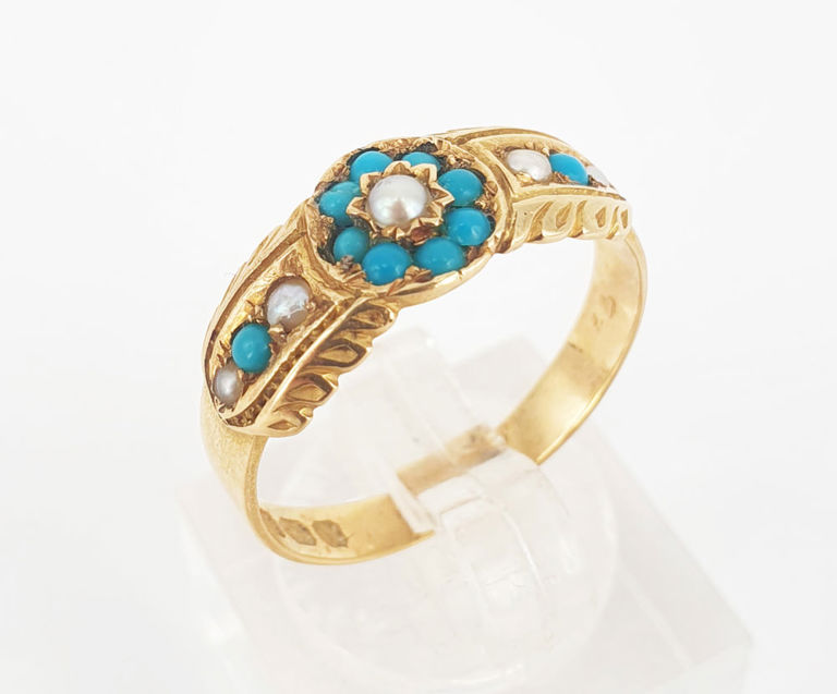 15k yellow gold ring with turquoise and pearl