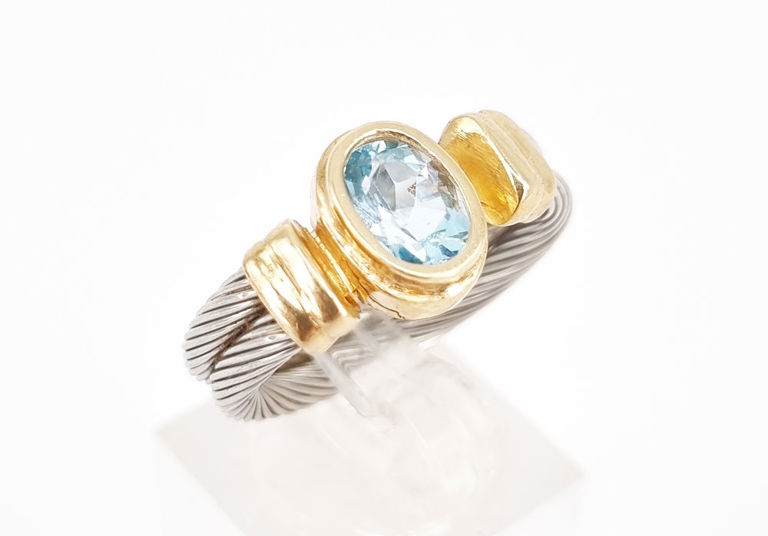 Designer gold stainless steel and topaz ring