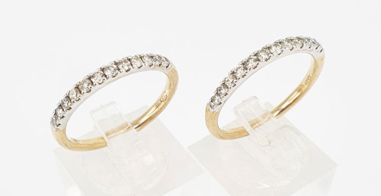 9k gold and diamond half-hoop rings
