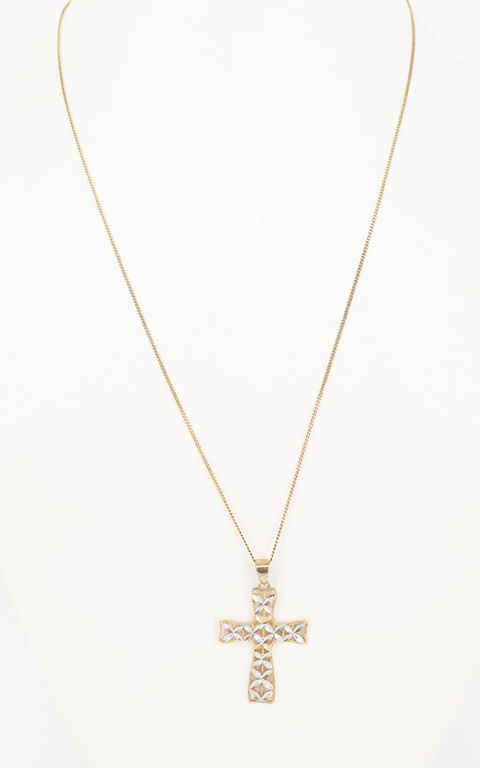10k two-tone crucifix pendant on sterling silver gilt chain