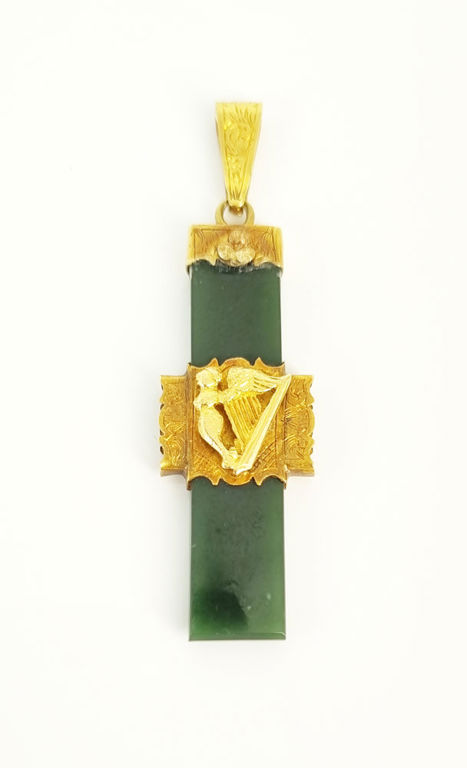 Antique 9k gold and nephrite pendant