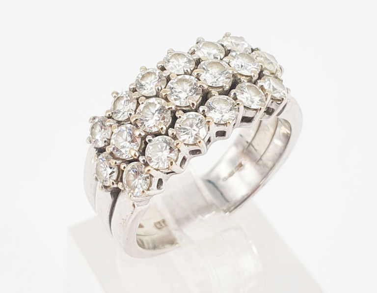 Diamond three-row half-hoop ring