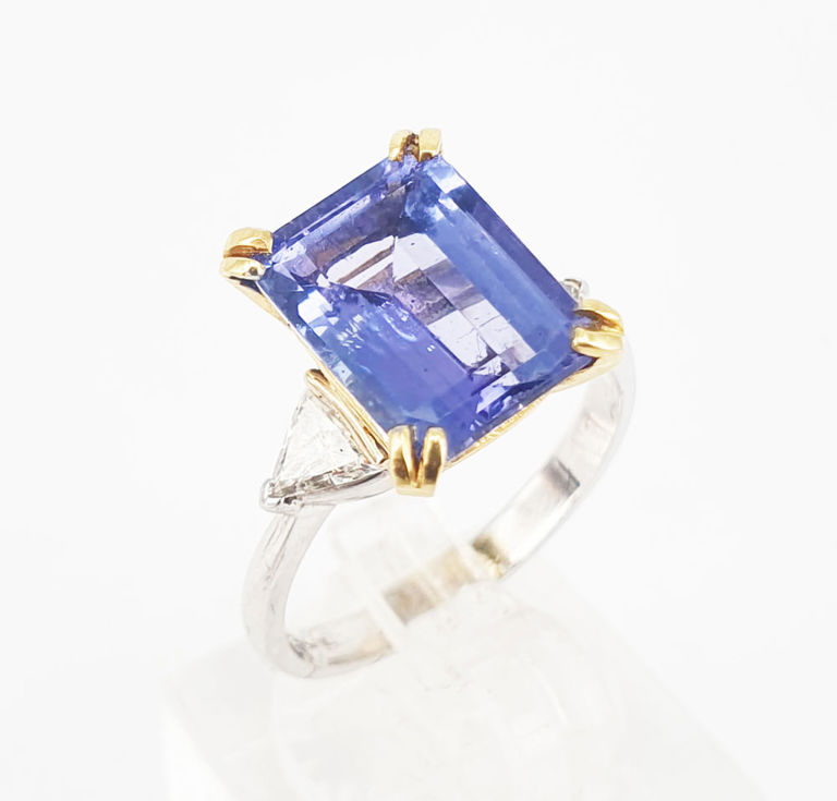 Tanzanite and diamond three-stone ring