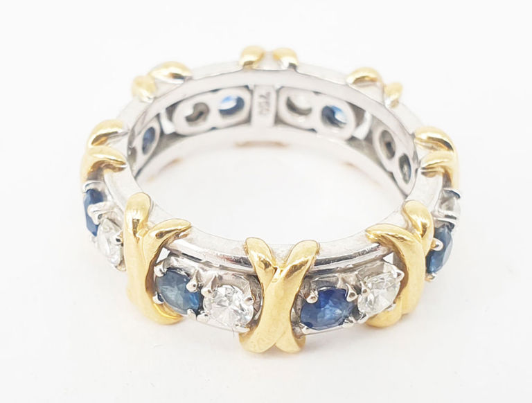18k two-colour gold sapphire and diamond eternity ring
