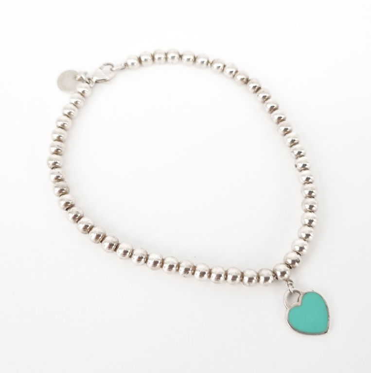 Tiffany & Co. silver blue heart tag bead bracelet