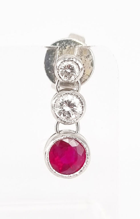 Ruby and diamond drop earring with two diamonds