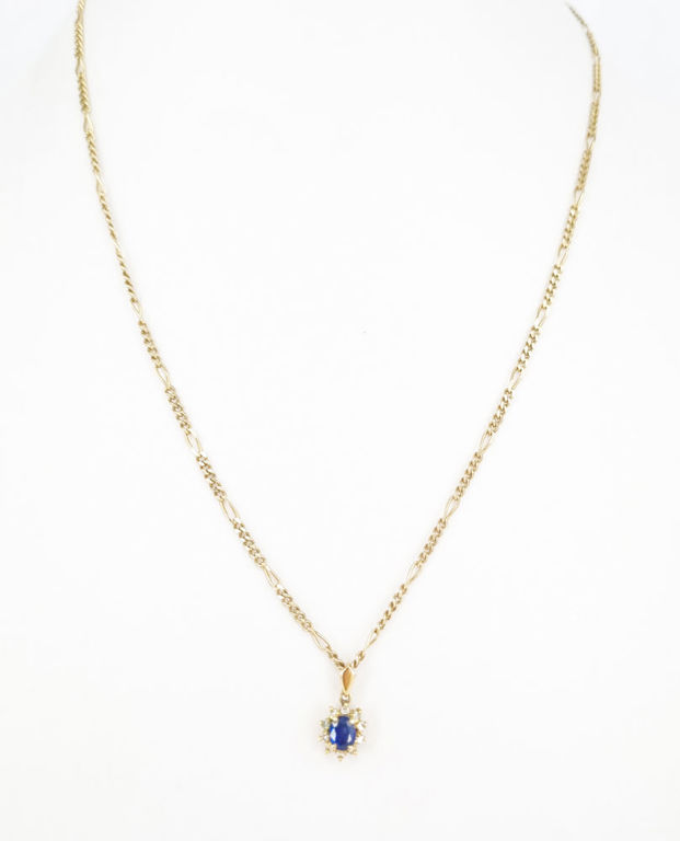 9k gold pendant with sapphire and diamond and chain