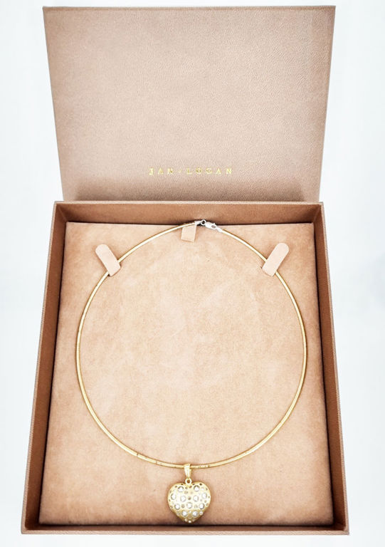18k two-tone gold and diamond heart pendant with 9k two-tone omega chain