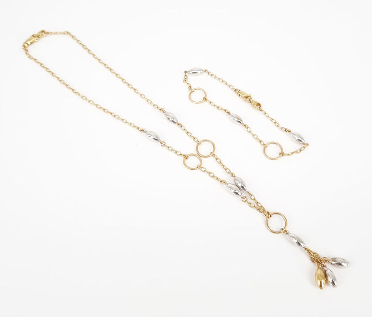 9k two-tone fancy link pendant necklace and matching bracelet
