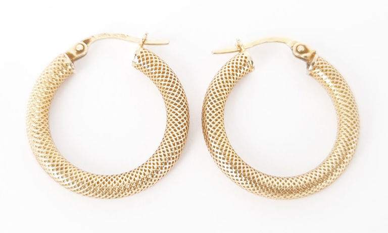 Italian 9k yellow gold hoop earrings with textured design