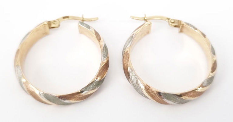 9k tri-tone gold hoop earrings