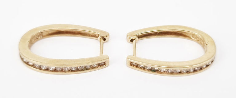 9k yellow gold and diamond half hoop earrings