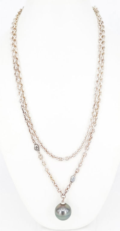 Sterling silver and pearl rope-length necklace
