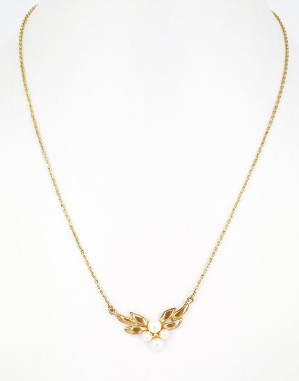 8k yellow gold and cultured pearl pendant necklace