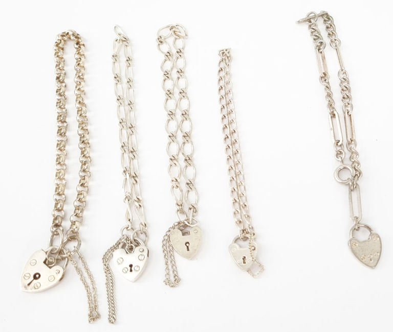 Sterling silver heart padlock bracelets