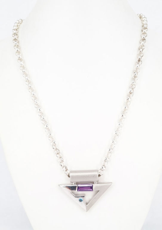 Modern sterling silver necklace with triangular pendant