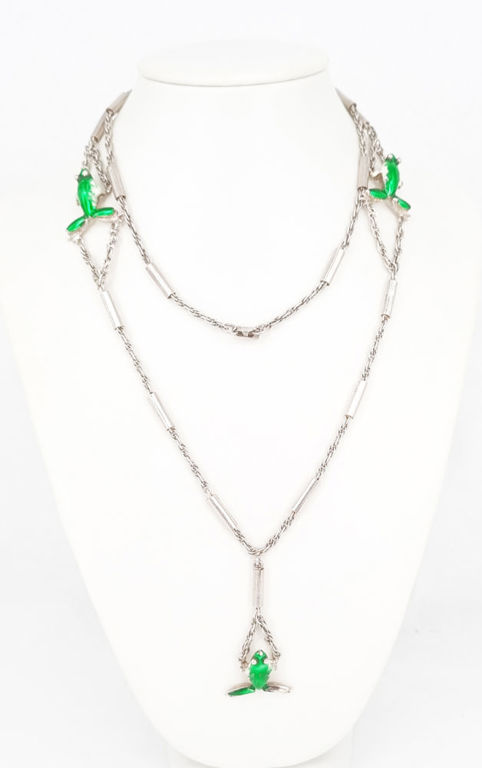 Vintage silver and enamel frog necklace