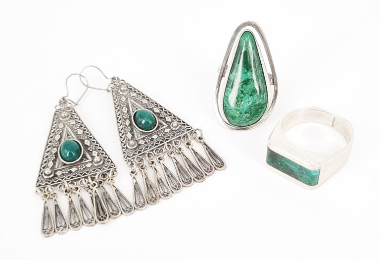 Israeli silver rings and drop earrings