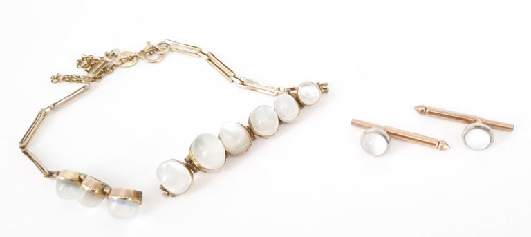 Vintage 9k gold moonstone bracelet and gold plated cufflinks