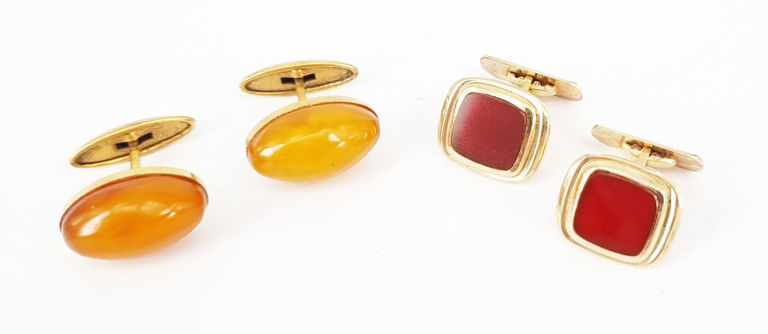Vintage gold plated cufflinks with amber and carnelian