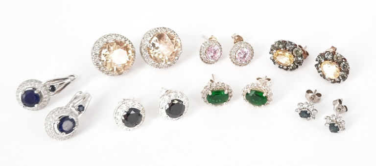 Vintage silver and gem-set dress earrings