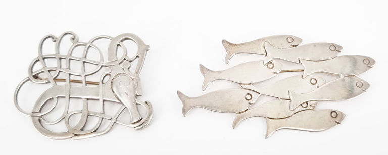 Vintage Scandinavian and Mexican silver brooches