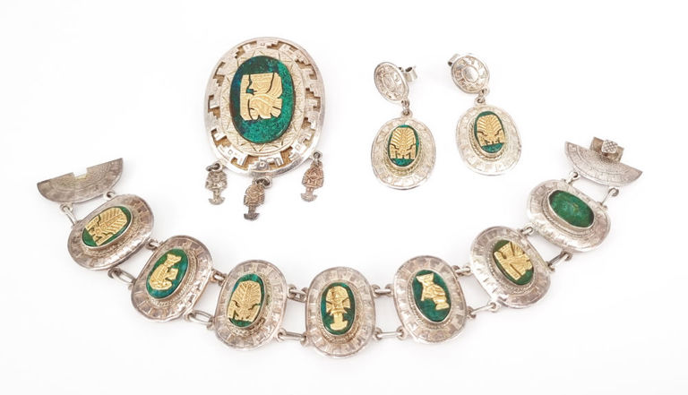 Peruvian sterling silver and 18k gold chrysocolla set