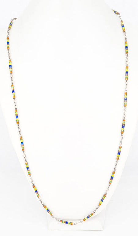 Retro sterling silver and enamel bead necklace