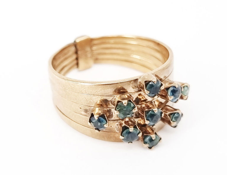 14k gold and sapphire five-band ring